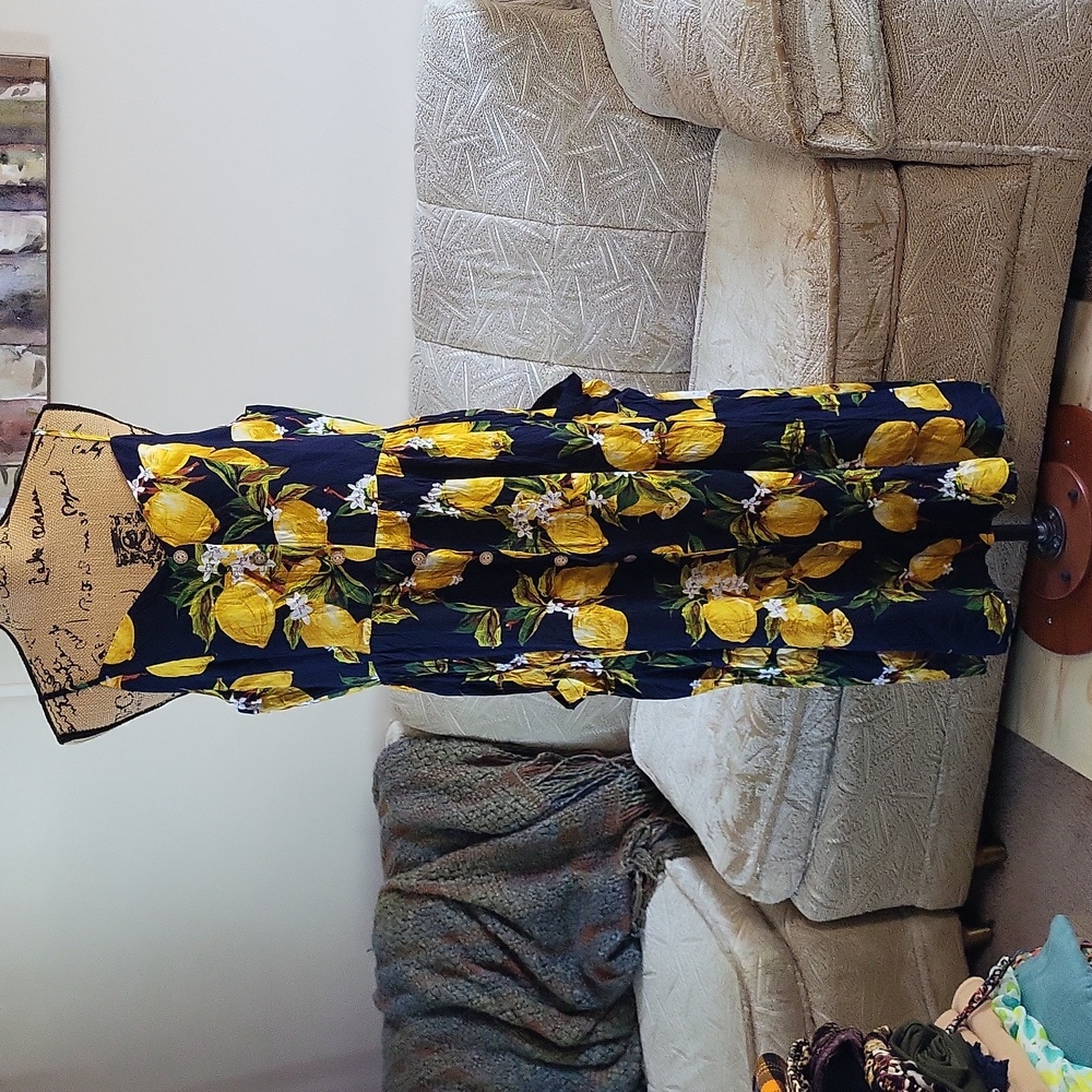 PatPat Lemon Print Spaghetti Strap Button Front Sundress